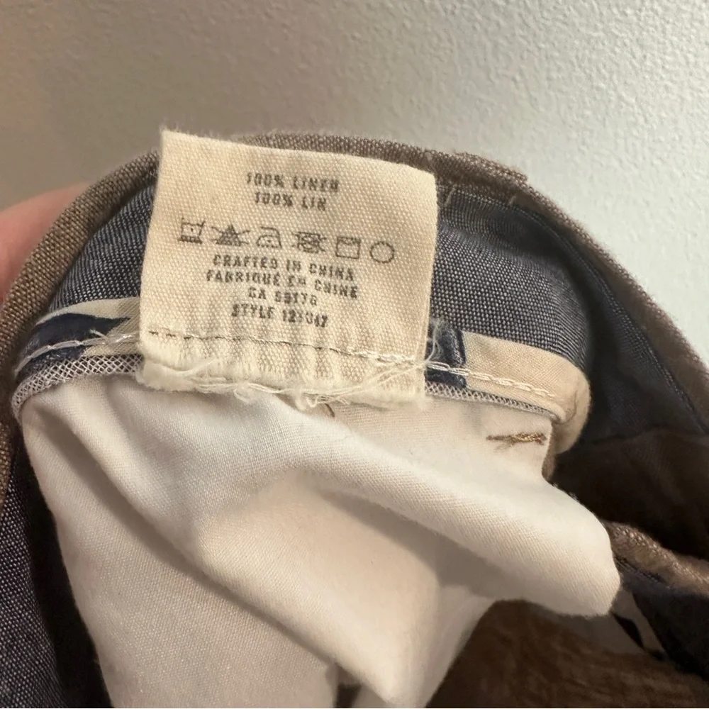 Frank & Oak Linen Tan‎ Straight Leg Pants Flat Front Men’s Sz 36 X 34